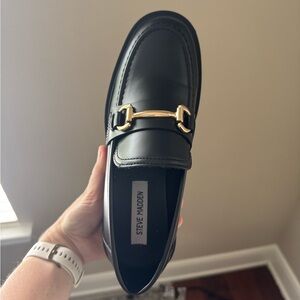 Steve Madden Black and Gold Slip-On Loafers